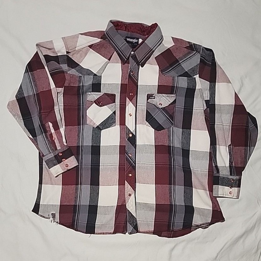 Wrangler Mens Western Pearl Snap Preshrunk 20-36 Regular Fit Flannel Long Sleeve